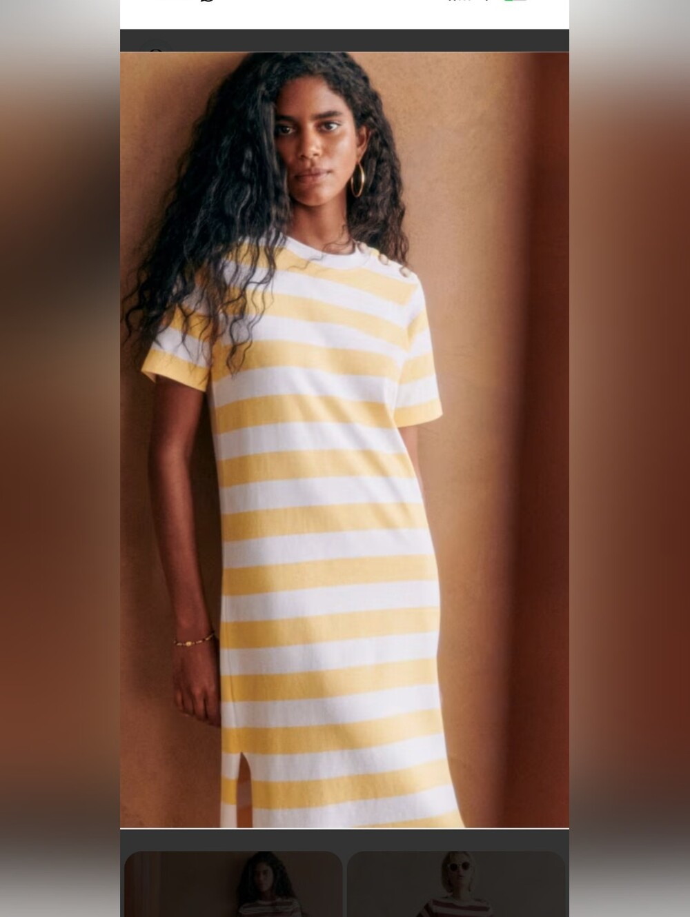 Sézane Emy Midi Dress White Yellow Parasol Stripes Size S
